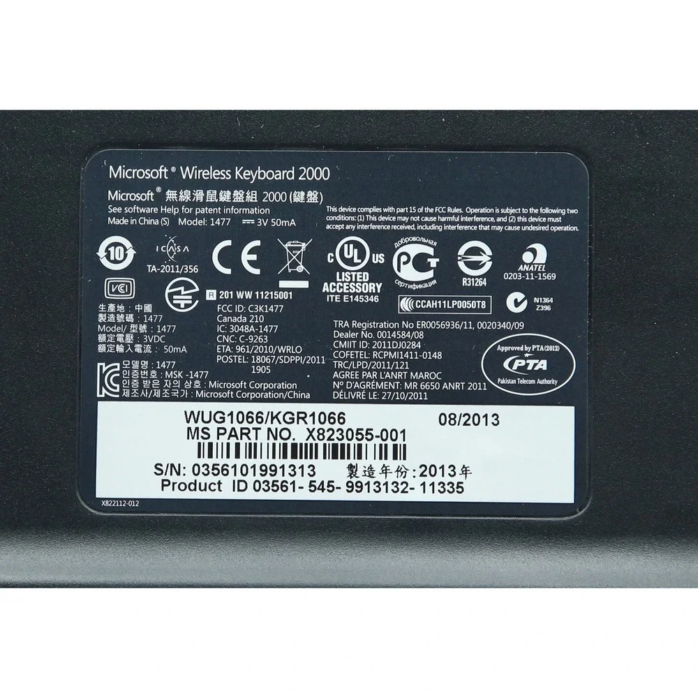 Microsoft Wireless Keyboard 2000 Model 1477 Black AES Encryption USB Receiver
